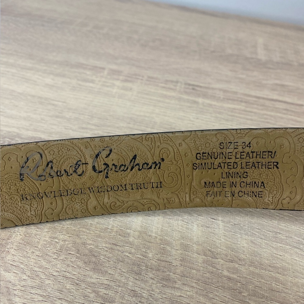 Robert Graham Men's Black Textured Leather Belt Size 34 - Picture 3 of 8
